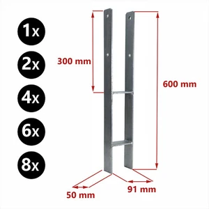 H-Anker 91 x 600 mm Pfostenträger für 9cm Pfosten Spielturm 90mm - Bild 1 von 6