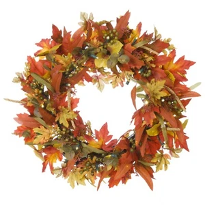 24 in. Holiday Wreath with Lights - Fall Harvest Leaf - Picture 1 of 9