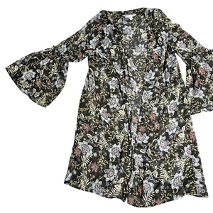 American Eagle Mujer XS Negro Plumero Floral Kimono Estampado Frente Abierto Manga Campana - Imagen 1 de 6