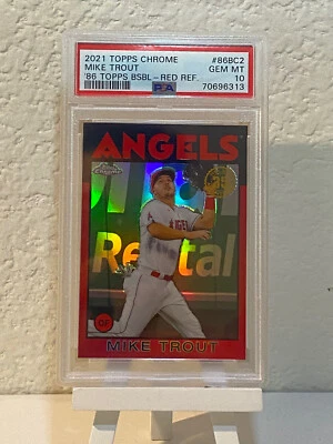 PSA10 2021 Topps Chrome 1986 86BC2 MIKE TROUT RED REFRACTOR  1/5 PSA 10 - Image 1 of 3
