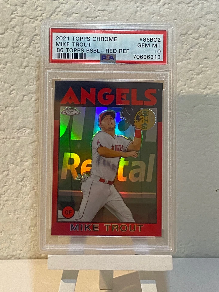 PSA10 2021 Topps Chrome 1986 86BC2 MIKE TROUT REFRATOR VERMELHO 1/5 PSA 10 - Imagem 1 de 3