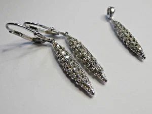 Vintage Sterling Silver 925 Necklace Pendant Earrings Set Cz Stone Modernist - Picture 1 of 5