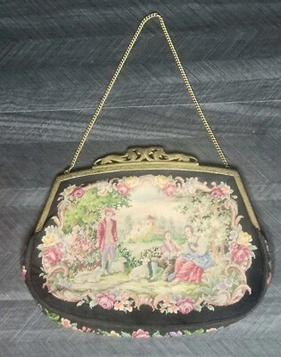 Vintage Petit Point Classical Scenes Bag Purse Chain Brass Stransky Austria - Image 1 of 4
