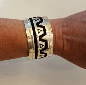 Rosa Zebra Armreif Armband kräftig schwarz geometrisch silberfarben Südwest-Stil 1,5" w - Bild 1 von 6