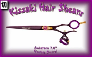 Kissaki 7.0" Gokatana Black Cherry Purple DOUBLE SWIVEL Hair Scissors Shears - Picture 1 of 3