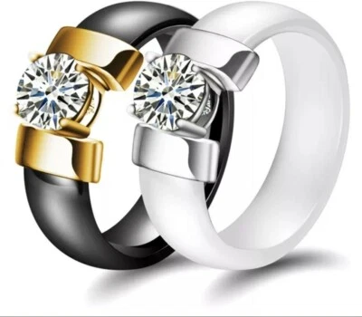 4 Options High Quality Couple Ceramic Rings with AAA cubic zirconia - Image 1 of 4