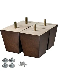 3" Wooden Furniture Legs Sofa Legs Pack of 4 Square Couch Legs Brown Mid-Cent - Picture 1 of 5