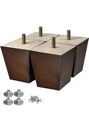 3" Wooden Furniture Legs Sofa Legs Pack of 4 Square Couch Legs Brown Mid-Cent - Image 1 of 4