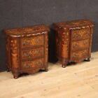 Comodini stile antico olandese mobili legno intarsiato coppia tavolini XX sec