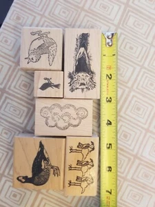 Lot of 6 assort  birds cloud rubber  wood mounted #82 - Picture 1 of 3