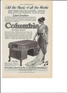 1911 COLUMBIA Antique Print Advert Lina Cavalieri All The Music of All the World - Picture 1 of 1