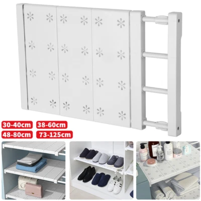 Extendable Closet Cupboard Storage Organizer Shelf Divider Rack White Adjustable - Image 1 of 4