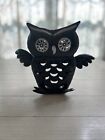 Black & Silver Glitter Halloween Owl Tea light Holder