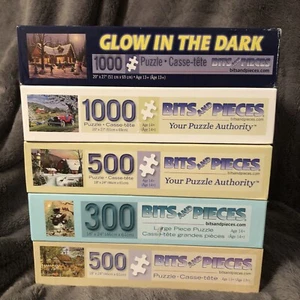 BITS & PIECES Variety Lot of 5 Puzzles 300-1000 Pcs Winter/ Spring USA Preowned - Picture 1 of 9