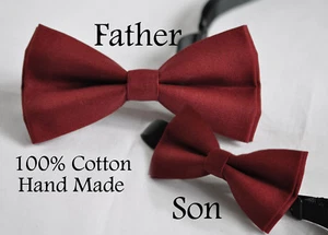 Father Son Match 100% Cotton Handmade ROSEWOOD DARK Red Bow Tie Bowtie Wedding - Picture 1 of 18