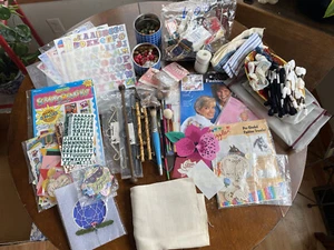VINTAGE Craft Lot HUGE Embroidery Cross Stitch Lot Floss, Fabric Scrapbooking - Picture 1 of 12