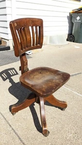 Antique Johnson Chair Co Wood  Swivel Tilt Banker's/Lawyer's Pos A Chair 1920s - Picture 1 of 21