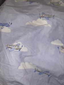 Pottery Barn Kids White Blue Airplane Baby Boy Organic Cotton Crib Fitted Sheet - Picture 1 of 4