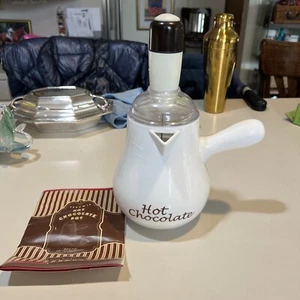Williams Sonoma Ceramic Hot Chocolate Pot w/ Foam Frother Mixer Usage/Recipe - Picture 1 of 6