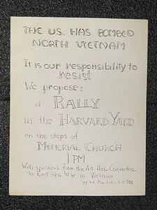 HARVARD UNIVERSITY PEACE MOVEMENT Anti War Rally Vietnam War Vintage Leaflet wOw - Picture 1 of 5