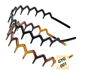 2 Zig Zag Black Plastic Sharks Tooth Hair Comb Headband Hair Hoop - Picture 1 of 9