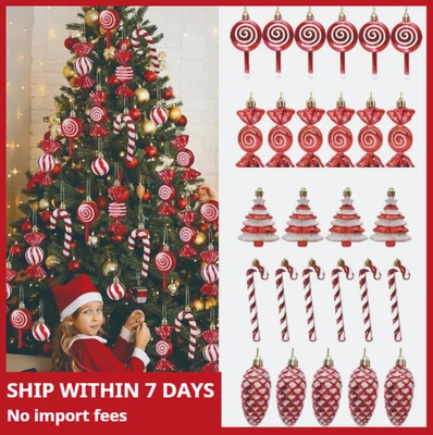 Christmas Tree Red And Gold Candy Cane Pine Cones Ornament Home Decoration I Z10 - Image 1 of 4