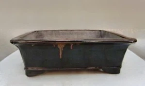 Japanese Bonsai pot SETO RURI Blue glazed Rectangular shape Large W37cm MAZAN - Picture 1 of 6