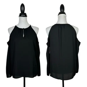 1.State NWT S Winter Garden Rich Black Cold Shoulder Lightweight Flowing Blouse - Picture 1 of 10