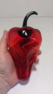 Vintage Red Chili Art Glass Hand Blown Chili Pepper Blown Glass Mid Century Deco - Picture 1 of 7