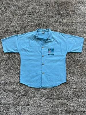 Camisas loucas vintage Havaí Paraíso Clube Poipu praia arte botão relaxado M - Imagem 1 de 4