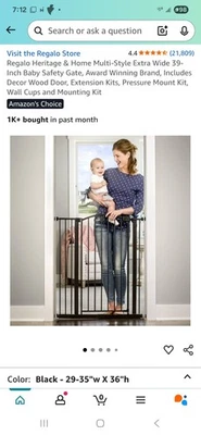 Puerta de seguridad para bebé Regalo Heritage & Home multiestilo 29-35" de ancho. 36" de alto Foto 1 de 4