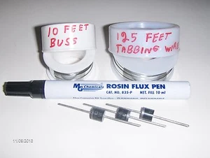 125' ft. Tabbing + 10'ft bus wire , wires,flux pen,diodes lead free wire - Picture 1 of 5