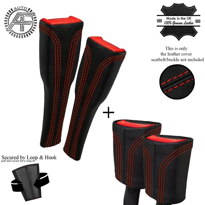 FLOW-STITCH 2X FRONT 2X REAR SEAT BELT LEATHER COVER FOR PEUGEOT 306 1993-2002 - Image 1 of 2