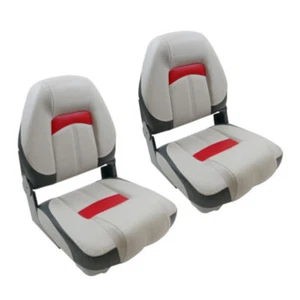 2 x Premium High Back Qualifier Boat Seats - Grey/Charcoal/Red By MiDMarine - Picture 1 of 8