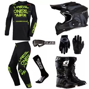 O'Neal Static Neon motocross gear Jersey Pants Gloves Boots Helmet Set - Picture 1 of 13