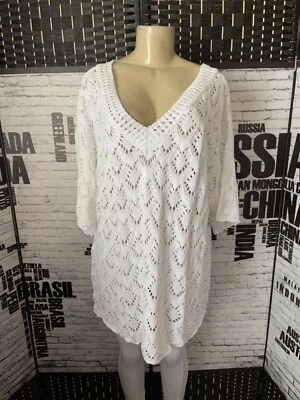 Suéter Jessica London 18/20 Blanco Tejido Abierto Cuello en V Media Manga Foto 1 de 4