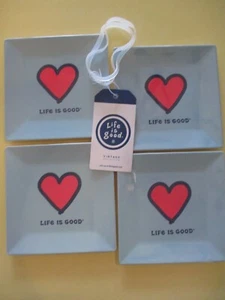 NWT LIFE IS GOOD Heart Set of 4 Melamine Square Plates 6" - Vintage Collection - Picture 1 of 7