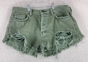 Free People grüne Denim Distressed abgeschnittene Shorts Damen Freizeit Sommer Größe 27 - Bild 1 von 16
