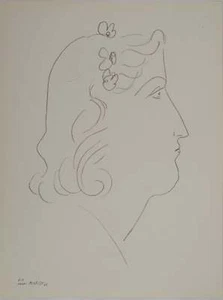 Henri MATISSE : Etude de profil aux fleurs, Lithographie signée - Picture 1 of 5