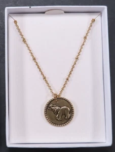 Ascona Gold Plated Elephant Trunk Up Pendant Necklace 16" - 18" - Picture 1 of 7