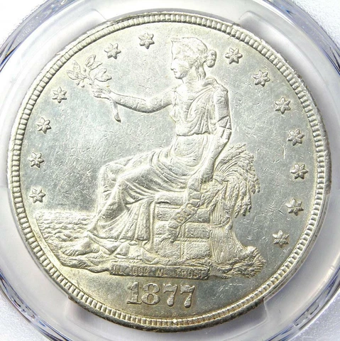 1877-CC Trade Silver Dollar T$1 Carson City Coin. Certified PCGS AU Details Cover