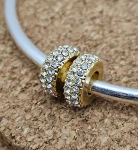 2 autentiche perle charm distanziatore zirconi oro scintillante europeo - Foto 1 di 3
