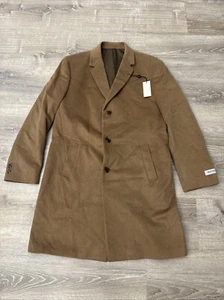 Kenneth Cole Reaction Wool Blend Over Coat Mens Large 44 Brown Trench Coat $350 - Picture 1 of 8