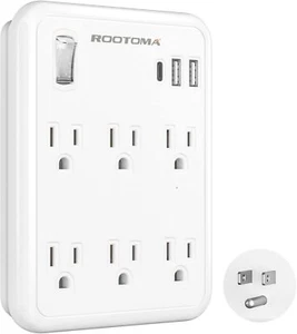 Extensor de toma de pared USB con interruptor de encendido y apagado, toma protectora contra sobretensiones, 6 CA Multi-P - Imagen 1 de 3