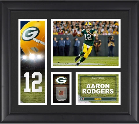 Aaron Rodgers GB Packers Framed 15x17 Collage w/a Piece of GU Football Cover