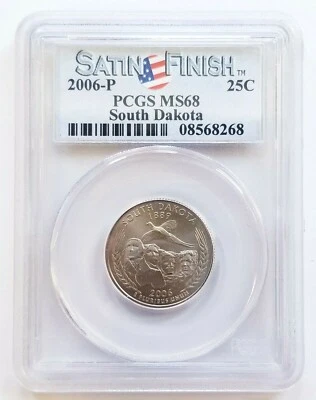 2006-P SOUTH DAKOTA STATE QUARTER PCGS MS68 SATIN FINISH! - Image 1 of 4