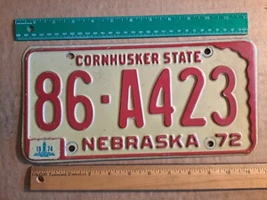 License Plate, Nebraska, 1972, 86 (2nd smallest county pop. 431) A 423 - Picture 1 of 1