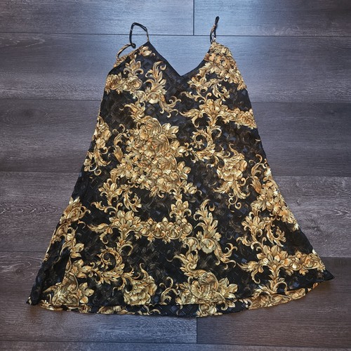 VALENTINO Abito slip vintage Victoria's Secret donna grande oro nero trasparente etichetta bianca anni '90