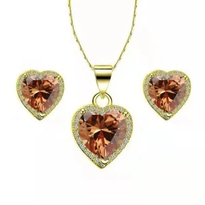 14k Yellow Gold 1/2Ct Created Tourmaline CZ Full Set Necklace 18 inch Plated - Picture 1 of 1