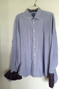 Faconnable Dress Shirt Mens  XL White Purple Striped  French Cuff Button Up - Picture 1 of 6